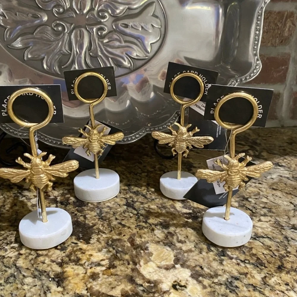 Gold Bee Marble Base Place Card Holders set of 4 - Brand new  LAST SET LEFT!